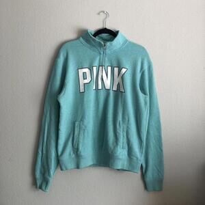 ✨SOLD✨Victoria's Secret PINK aqua blue quarter zip sweatshirt size